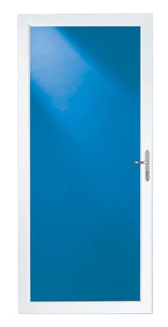 a white door with blue glass on the outside and side paneled in to it