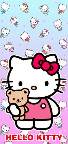 an image of hello kitty holding a teddy bear