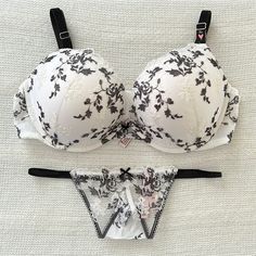 Brand New Tags Attached. Dream Angels Lace Push Up Bra With Matching V-String Panty Size Medium. Panty Runs Large White Partially Lined Briefs, Cute Bras Sets, Cute Bra And Under Set, Panty Design, Bra Collection, Bra Outfit, Victoria Secret Outfits, Printed Bras, Cute Bras