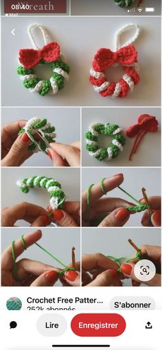 the crochet pattern is being used to make an ornament for christmas wreaths