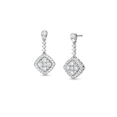 Make your grand entrance wearing these sophisticated cushion-shaped lab-created multi-diamond drop earrings. Fashioned in cool 10K white gold Each drop showcases a tilted cushion-shaped composite of lab-created diamonds shimmering in a lab-created diamond halo. Lab-created diamonds connect the drop to the inverted teardrop-shaped post, also sparkling with lab-created diamonds. Radiant with 3/4 ct. t.w. of lab-created diamonds These earrings secure comfortably with friction backs. Elegant Cushion Cut Diamond Earrings With Brilliant Finish, Elegant Cushion Cut Diamond Earrings For Wedding, Elegant Cushion Cut Diamond Wedding Earrings, Elegant Cushion Cut Diamond Earrings, Elegant Halo Design Cushion Cut Earrings, Elegant Cushion Cut Halo Earrings, Formal Fine Jewelry Cushion Cut Diamond Earrings, Formal Cushion Cut Diamond Earrings, Formal Diamond Earrings With Cushion Cut And Diamond Accents