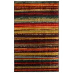 a multicolored rug with stripes on the bottom and bottom, in different colors