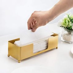 Modern Brass Tone Metal Tabletop Commercial Folded Paper Towel Holder Dispenser Tray Bring luxury and elegance to any table or counter top surface in your bathroom with this modern designer brass metal paper towel holder dispenser tray. Perfect for use with standard size rectangular folded paper towels, its visually striking brass tone finish elevates any living space, and its ball-shaped legs keep it efficiently supported on any table or counter top surface. Features: Ball-shaped legs allow the paper towel dispenser to be easily displayed on any kitchen table or bathroom counter top surface while keeping towels try Brass tone metal in design, the towel holder lends a touch of eye-catching elegance and luxury to a variety of bathroom decors This modern brass tone metal tabletop paper towel Bathroom Paper Towel Dispenser Ideas, Bathroom Napkin Holder Ideas, Paper Towel Dispenser Bathroom, Bathroom Paper Towel Holder Ideas, Powder Room Towel Holder, Paper Towel Holder Ideas, Bathroom Paper Towel Holder, Bathroom Napkins, Guest Towel Tray