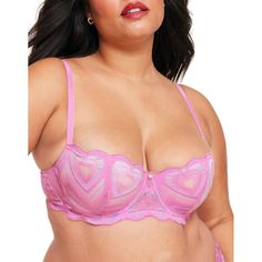 The Amorina balconette bra features contour cups that provide support and shape, while the adjustable back straps and hook-and-eye closure provide a comfortable and customized fit. Pink Underwire Bra With Removable Cups, Pink Strapless Bra With Padded Cups, Balconette Bra With Removable Pads, Fitted Push-up Bra With Removable Straps, Fitted Balconette Bra With Removable Pads, Pink Underwire Bra With Straps, Push-up Bra With Removable Straps, Fitted Bra With Removable Cups And Sweetheart Neckline, Pink Coquette Underwire Bra