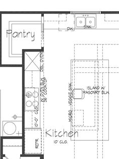 the floor plan for a kitchen with an island