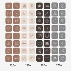 the icons are shown in different colors and sizes, including brown, gray, and white