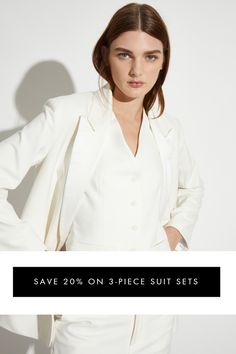 3 Piece White Tuxedo Suit Buy All 3 & Save 20% Luxury White Sets For Workwear, Modern Fitted White Suits, Chic White Business Sets, White Tuxedo, Tuxedo Suit, Limited Time, 3 Piece, White