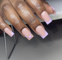 Purple Simple Nails Acrylic, Cute Acrylic Nail Designs Purple, Heart French Tip Nails Square, Milky White And Lavender Nails, Short French Tip Acrylic Nails Purple, French Tip Nails Plain, Short Square Acrylic Nails For School, Red Acrylic Nails Medium Length, Plain Nail Ideas Simple