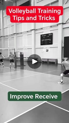 a man is playing tennis in an indoor court with the words volleyball training tips and tricks improve receive