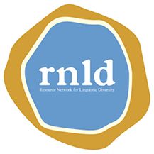 the rnld logo is shown in white and blue