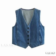 Lasaky - Cowboy-inspired Vest and Skirt Ensemble Denim Waistcoat, Denim Suit, Knit Midi Skirt, Vest Fashion, Suit Vest, Leather Mini Skirts, Sleeveless Vest, Knee Length Skirt, Vest Top