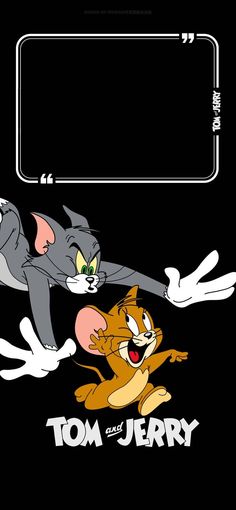 an image of tom and jerry on the black background with a white frame in the middle