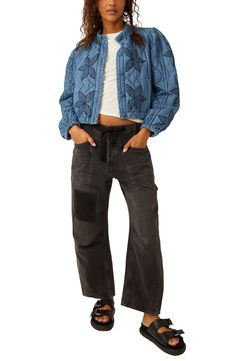 Homespun charm animates a denim jacket textured in cozy quilting and cut to a waist-skimming length. 21" length (size Medium) Front button closure Band collar Elastic cuffs Front welt pockets Lined, with synthetic fill 100% cotton Dry clean Imported Quilted Denim Jacket, Check Outfit, Friends Ideas, Quilted Denim, Streetwear Styles, Jeans And Flats, Denim Quilt, Zara Outfit, Summer 24