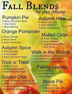 Pumpkin pie, orange pomander, autumn spice, trick or treat, spiced chai, autumn hike, mulled cider, walk in the woods, falling leaves, apple pie Fall Diffuser Blends, Oil Remedies, Essential Oil Diffuser Recipes, Oil Diffuser Recipes, Yl Essential Oils, Living Essentials Oils, Diffuser Recipes, Essential Oil Diffuser Blends, Young Living Oils