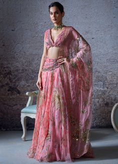 Blush Pink Printed Lehenga Set Mahima Mahajan - Fabilicious Fashion Gathered Lehenga, Blush Pink Lehenga, Mahima Mahajan, Lehenga Style Saree, Kurta Lehenga, Indian Bridesmaid Dresses, Printed Lehenga, Pink Lehenga, Embroidered Dupatta