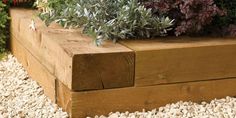 a wooden planter filled with lots of plants