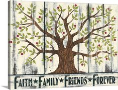 a family tree with the words faith, family friends and forever written on it's sides