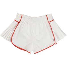 So comfy and active-ready, these billowy shorts feature a high-rise fit and smocked elastic waistband with pleated detailing at the sides. Sporty Pleated Shorts, Casual White Bottoms With Pleated Waist, Casual White Pleated Waist Bottoms, Sporty Pleated Sports Shorts, Sporty Pleated Shorts For Sports, Sporty Pleated Bottoms For Summer, Spring Sports Pleated Shorts, Casual Sports Shorts With Pleats, Casual Pleated Sports Shorts