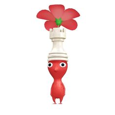 a red and white chess piece with a flower on it's head in front of a white background