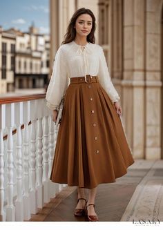 Lasaky - Vintage Artistic Forest-themed Two-Piece Dress Set with Embroidered Skirt Brown Suit, Forest Style, Half Skirt, High Waist Dress, Embroidered Skirt, Long Sleeve Maxi, Dress Set, Cover Up Dress, Wide Leg Jumpsuit