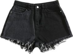 Grunge Black Summer Jeans, Black Grunge Bottoms With Frayed Hem, Black Grunge Jeans For Summer, Black Cutoff Grunge Jeans, Summer Black Jeans With Frayed Hem, Chic Black Cutoff Jeans, Black Cutoff Bottoms With Frayed Hem, Chic Black Short Jeans, Chic Short Black Jeans