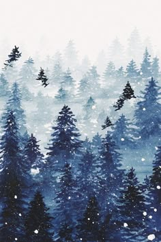 the trees are covered in snow and falling