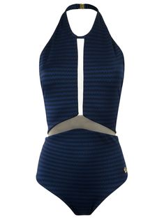 Navy sheer panel halterneck swimsuit from Brigitte featuring a round neck and tulle panels. Swimwear must be tried on over your own garments. Navy Bathing Suit, Navy Swimsuit, Beachwear Brands, Blue Bathing Suit, Sheer Swimsuit, Designer Beach Wear, Blue Swimwear, Halter Neck Swimsuit, Blue One Piece Swimsuit