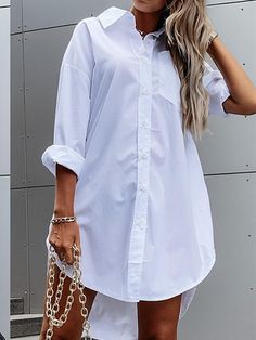 Outfit Con Camisa, Loose Shirt Dress, Dress Shirt Dress, Sandy Shores, Beach Coverup Dress, High Low Blouse, Midi Shift Dress, Shift Dresses, Mini Robes