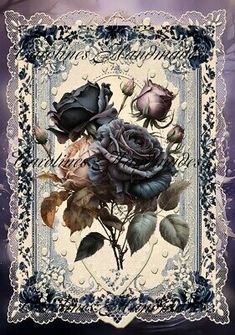 an ornate frame with roses in it on a purple and black background, as well as the words happy birthday