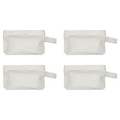 four white zippered pouchs on a white background