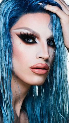 Aquaria Makeup, Drag Makeup Looks, Makeup Photos, Drag Queen Outfits, Light Blue Hair, Makeup Images