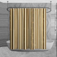 the shower curtain is made out of wood