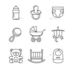 baby items line icons set - miscellaneous symbols