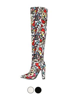 Fitted Multicolor Boots With Pointed Toe, Fitted Multicolor Pointed Toe Boots, Women's Knee High Boots, Brand Name Shoes, Brand Collaboration, White Velvet, Womens Knee High Boots, Global Brands, Rubber Heels