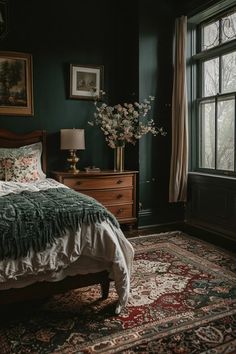 40+ Moody Romantic Bedroom Ideas To Unwind In Moody Modern Traditional Bedroom, Farmhouse Moody Bedroom, English Country Decor Modern, Moody Blue And Green Bedroom, Green Romantic Aesthetic, Jewel Tone Dark Moody Bedroom, Green Romantic Bedroom, Modern Moody Home Decor, Cottage Core Goth Bedroom