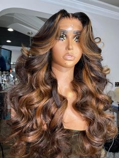 Highlighted Layered Wig, Brown With Caramel Highlights Wig, Wig Highlights Black Women, Highlights Brown Hair Wig, Brown Wig With Highlights Black Women, Wig With Highlights Black Women, Gold Lace Front Wigs, Highlights Wigs For Black Women, Highlighted Wigs For Black Women