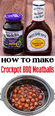 the ingredients for crockpot bbq meatballs are shown