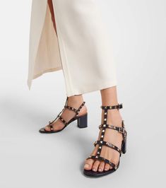 Blue Shoes Women, Latest Sandal, Valentino Garavani Shoes, Mid Heel Sandals, Faux Pearl Earrings, Brown Leather Sandals, Valentino Rockstud, Blue Sandals, Blue Shoes