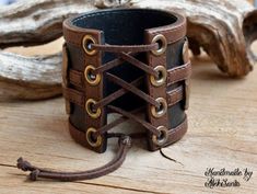 Unique Adjustable Leather Bangle Bracelet, Rustic Handmade Cuff Bangle Bracelet, Unique Festival Wristband Bracelet, Unique Adjustable Cuff Bracelet, Handmade Steampunk Bracelets As Gift, Handmade Steampunk Bracelets For Gift, Handmade Rustic Cuff Bracelet, Rustic Handmade Cuff Bracelets, Handmade Adjustable Steampunk Bracelets