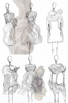 several drawings of mannequins in different positions