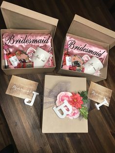 the bridesmaid box is open and ready to be filled with personalized items