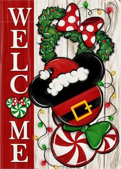 mickey mouse welcome sign with candy canes