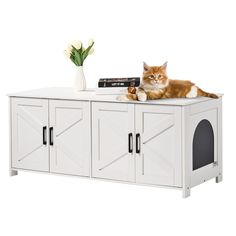 PRICES MAY VARY. Hidden Aesthetic Design: The modern and simple multi-door cabinet not only provides private space for your pet but also makes your room look neater. The wooden cat litter box enclosure can hide the cat litter box, perfectly matching the home decoration. Adopting a high-quality aluminum alloy handle, with a magnetic suction door, the opening is easy and smooth. Spacious Space: Measuring 47.2x18.5x19.7in, this cat litter box furniture provides a comfortable and free resting space Cat Box Cabinet, Cat Litter Furniture, Cat Litter Cabinet, Multifunctional Cabinet, Metal Picnic Tables, Cat Litter Box Enclosure, Litter Box Furniture, Litter Box Enclosure, Cat Litter Box Furniture