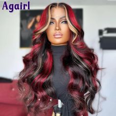 Red Blonde Highlight 13X6 Wavy Lace Frontal Wig Glueless 13x4 Body Wave Human Hair Wigs PrePlucked 4X6 Lace Wigs For Black Women - AliExpress Blonde With Red Highlights, Red Blonde, Red Blonde Hair, Full Lace Front Wigs, Color Rubio, Blonde Highlight, Red To Blonde, Remy Hair Wigs, Blonde Lace Front Wigs