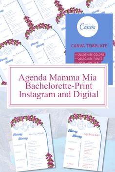 an image of the agenda mama mia bachelor - print instagramm and digital menu