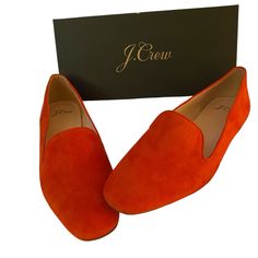 Nwot J. Crew Smoking Slippers Size 9. Never Worn With Shoe Box Soft Suede Orange/Coral In Color Casual, Work/Business/Dinner Cheap Orange Slip-on Sneakers, Casual Orange Slip-on Slippers, Orange Slip-on Summer Slippers, Orange Suede Slip-on Loafers, Orange Cushioned Slip-on Sandals, Business Dinner, Disney Duck, Orange Coral, Casual Work