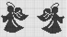 two black and white cross - stitch pictures of bells with bows on them, one in the shape of an angel