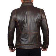 Moffit Brown Distressed Motorcycle Leather Jacket Men's
This brown leather motorcycle jacket for men is a smart and classy way to stay warm on the coldest of days. This distressed-style leather jacket with a suede finish is a great all-over style that you will love to wear in casual or more formal attire. The great look is created from high-quality lambskin leather stitched beautifully and lent to being worn alone or teamed with many other items.

One thing about this leather jacket that appeals to men is the color brown. Often, men have a hard time deciding whether to put on a black or brown jacket because they feel like the two are not similar enough to be worn together. However, brown is masculine and goes great with many colors, including men, women, and even mixed.

One of the best fe Rugged Brown Leather Jacket For Winter, Rugged Distressed Brown Leather Biker Jacket, Rugged Leather Jacket For Winter, Distressed Fitted Leather Biker Jacket, Distressed Leather Fitted Jacket, Distressed Fitted Leather Jacket, Masculine Fitted Leather Jacket For Winter, Winter Distressed Leather Outerwear, Fitted Distressed Leather Jacket