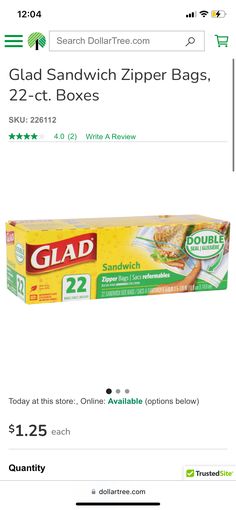 an ad for glad sandwich zipper bags