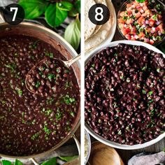 two pictures showing the steps to make black bean salsa